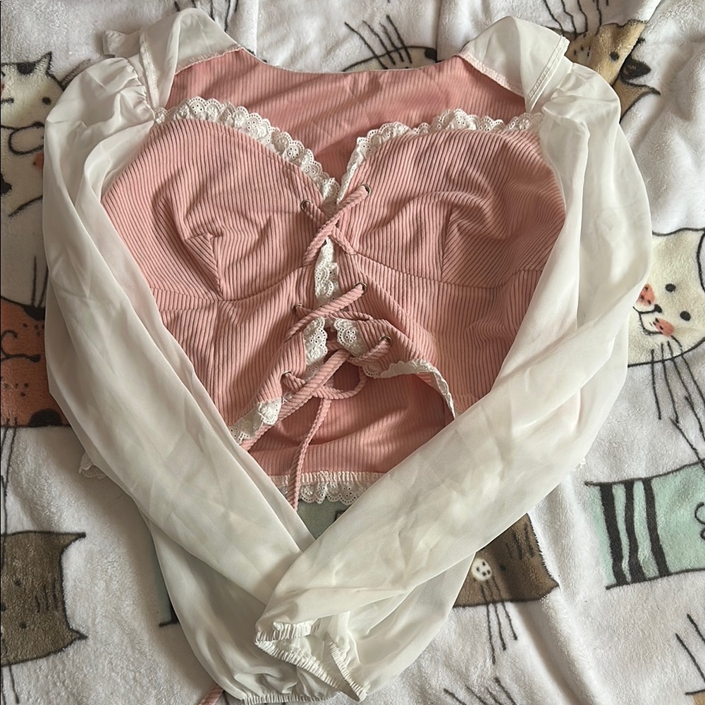 SHEIN Pink and White Crop Top - Picture 1 of 2